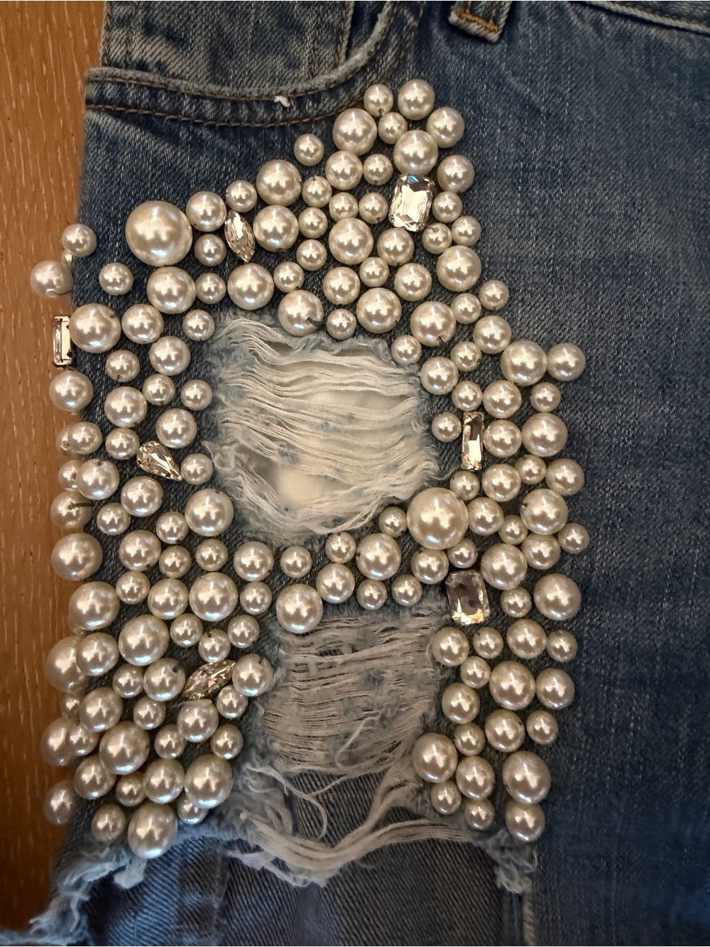 Flavio Castellani Pearl-Embellished Distressed Blue Skinny Jeans - Women